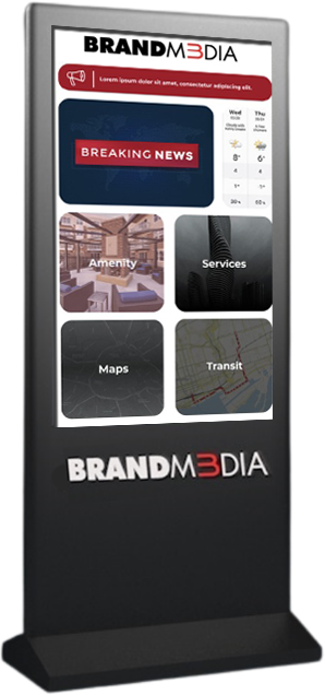 Brandm3dia digital kiosk with break news screen